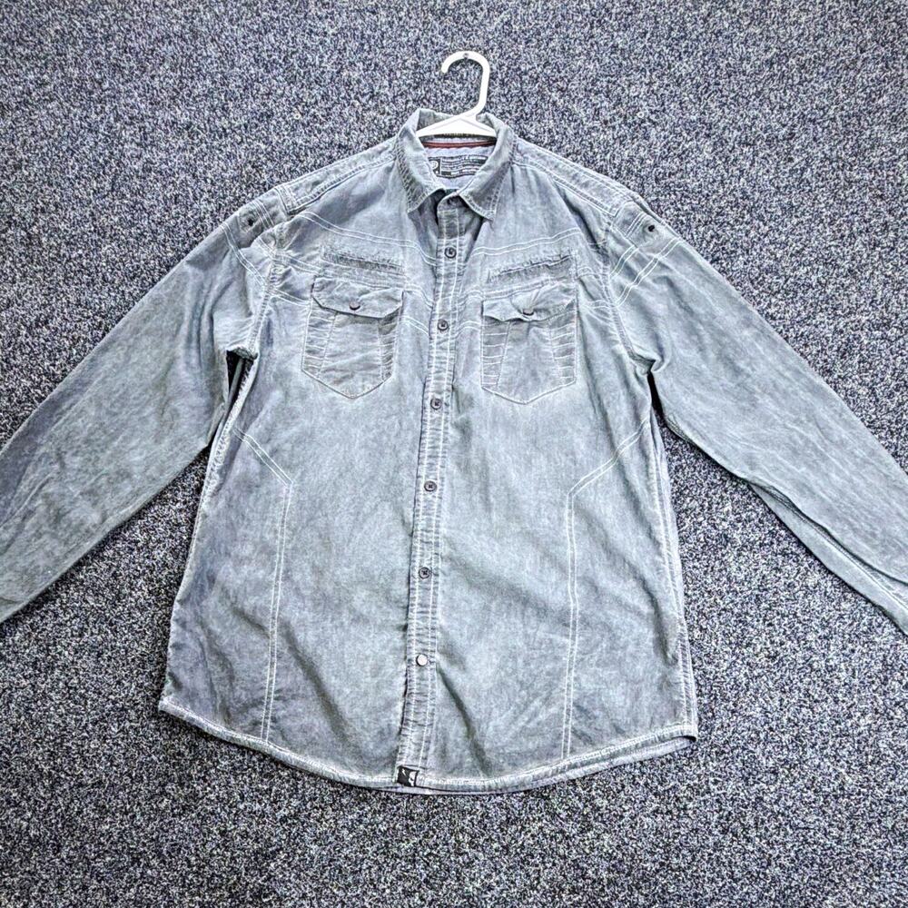 Tranquility & Mayhem Men's M Gray Woven L/S Point Collar Button-Up Pockets